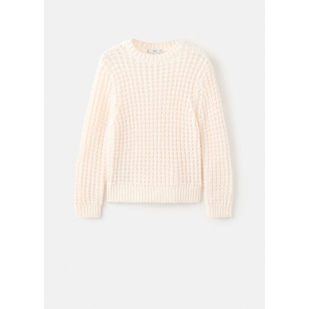 MANGO - Knit sweater with lace pattern ecru - S - Woman